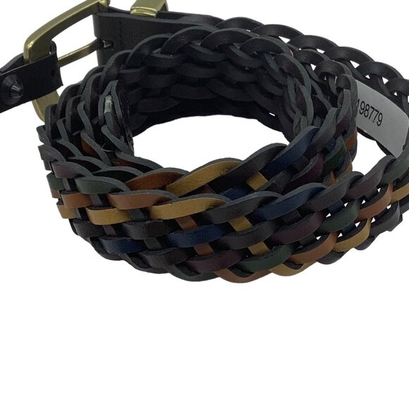 Leather Blend Woven Braided Belt Women XL Multicolor Red Green‎ Blue Western